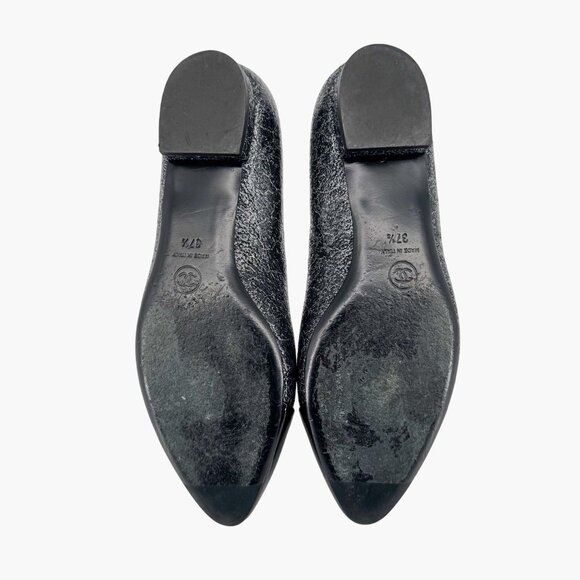 Chanel CC Cap Toe Ballet Flats Black Silver Leather Size 37.5 US 6.5–7 Women - Picture 13 of 15